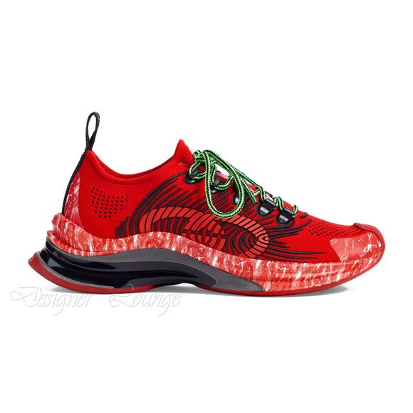 NEW GUCCI Run GG Logo Red/Black Men’s Low Top Sneakers Size G 9.5 US 10 Authent - Picture 2 of 12